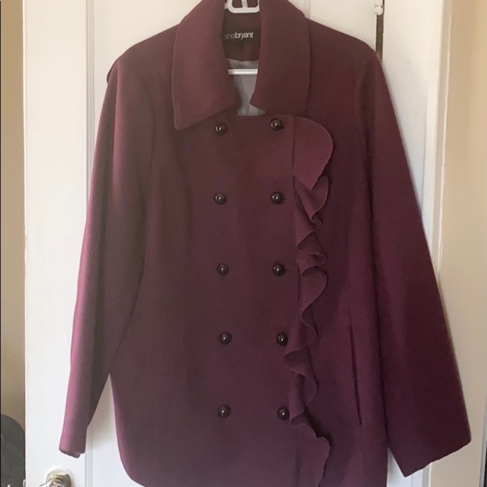 Lane Bryant plus size pea coat with ruffle detail